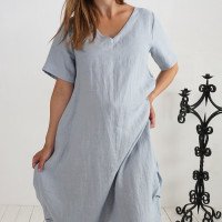 Robe boule ample de grossesse en lin à col V BELAYA