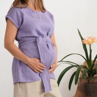 Blouse longue de grossesse en lin à ceinture SHEBELLE