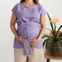 Blouse longue de grossesse en lin à ceinture SHEBELLE