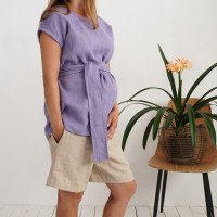 Blouse longue de grossesse en lin à ceinture SHEBELLE