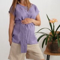 Blouse longue de grossesse en lin à ceinture SHEBELLE