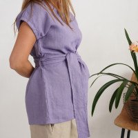Blouse longue de grossesse en lin à ceinture SHEBELLE