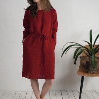 Robe midi en lin à manches longues SINDHU