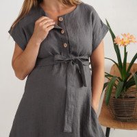 Robe chemise midi de grossesse et d’allaitement en lin à ceinture LIMPOPO