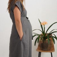 Robe chemise midi de grossesse et d’allaitement en lin à ceinture LIMPOPO