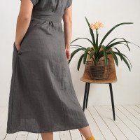 Robe chemise midi de grossesse et d’allaitement en lin à ceinture LIMPOPO