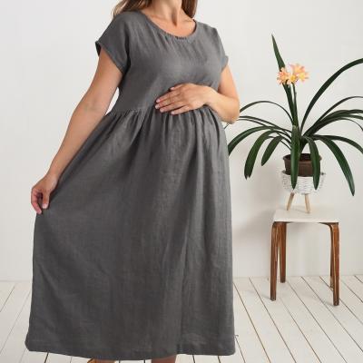 Robe longue bohème de grossesse en lin à taille empire AMAZON