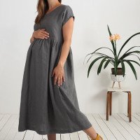 Robe longue bohème de grossesse en lin à taille empire AMAZON