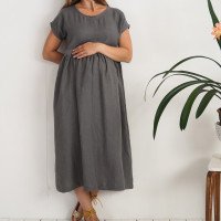 Robe longue bohème de grossesse en lin à taille empire AMAZON
