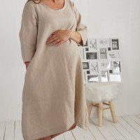 Robe trapèze de grossesse en lin à ceinture JAPURA