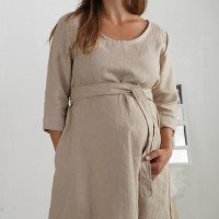 Robe trapèze de grossesse en lin à ceinture JAPURA