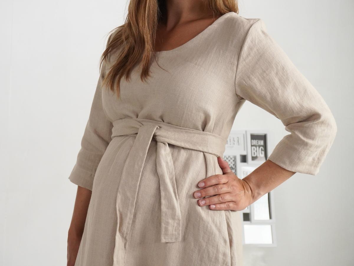 Robe trapèze de grossesse en lin à ceinture JAPURA