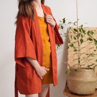 Peignoir kimono court en lin KOSI