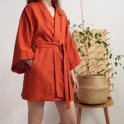 Linen kimono robe, short linen robe - KOSI