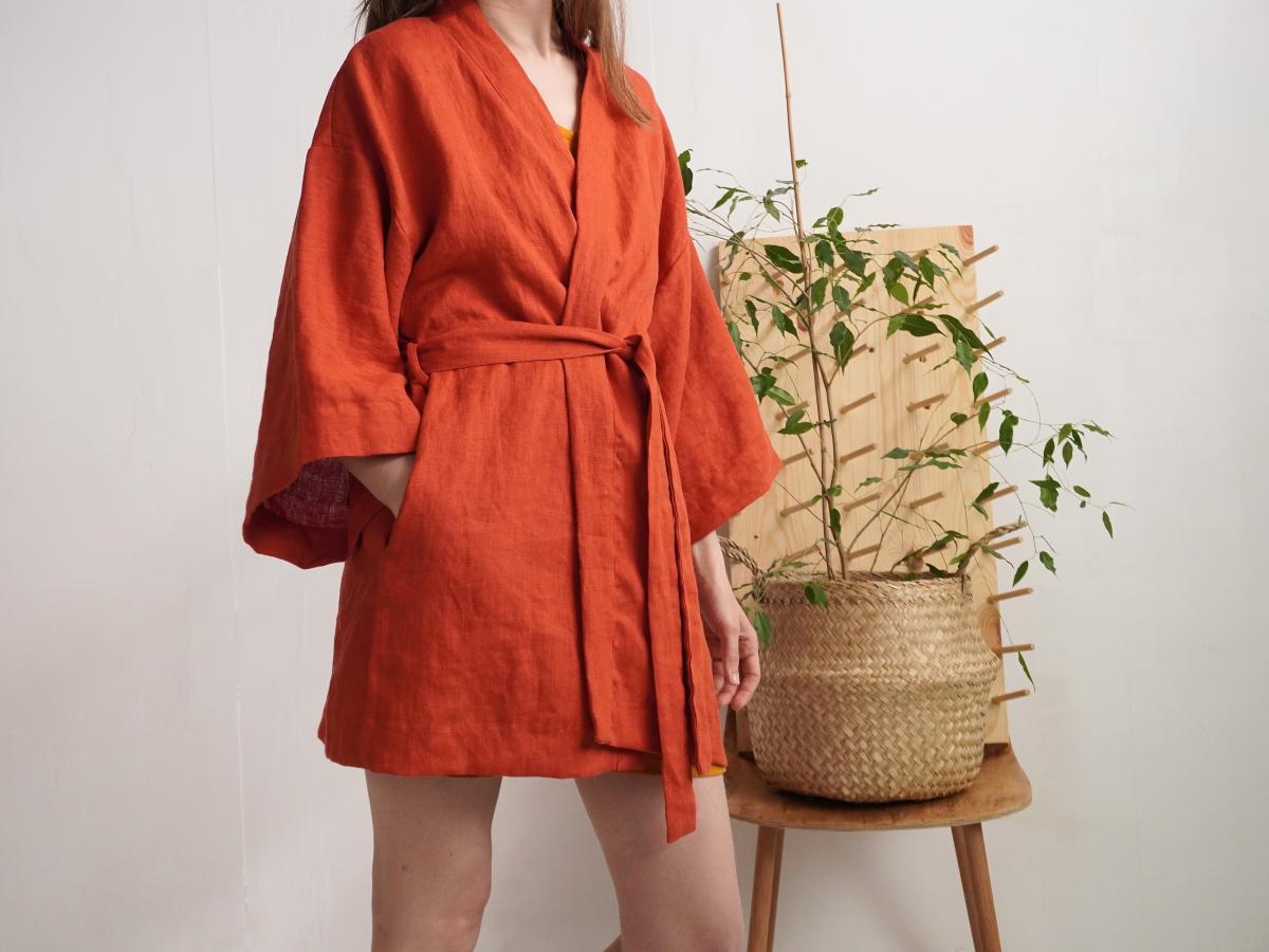 Peignoir kimono court en lin KOSI