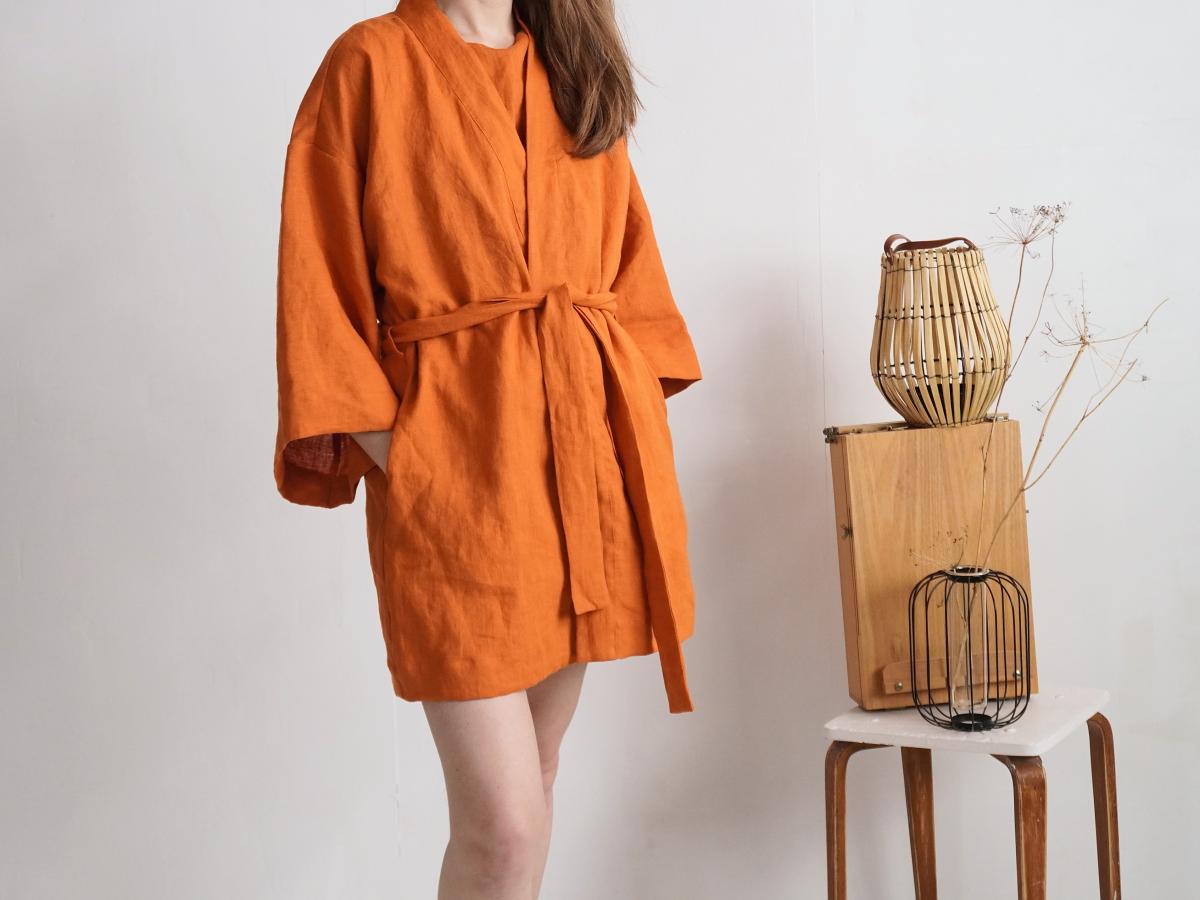 Peignoir kimono court en lin KOSI