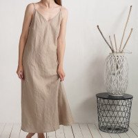 Chemise de nuit longue en lin à dos en V YAMUNA