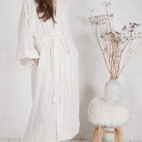 Peignoir long de mariée en lin GILA