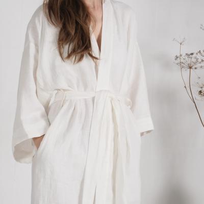 Peignoir long de mariée en lin GILA