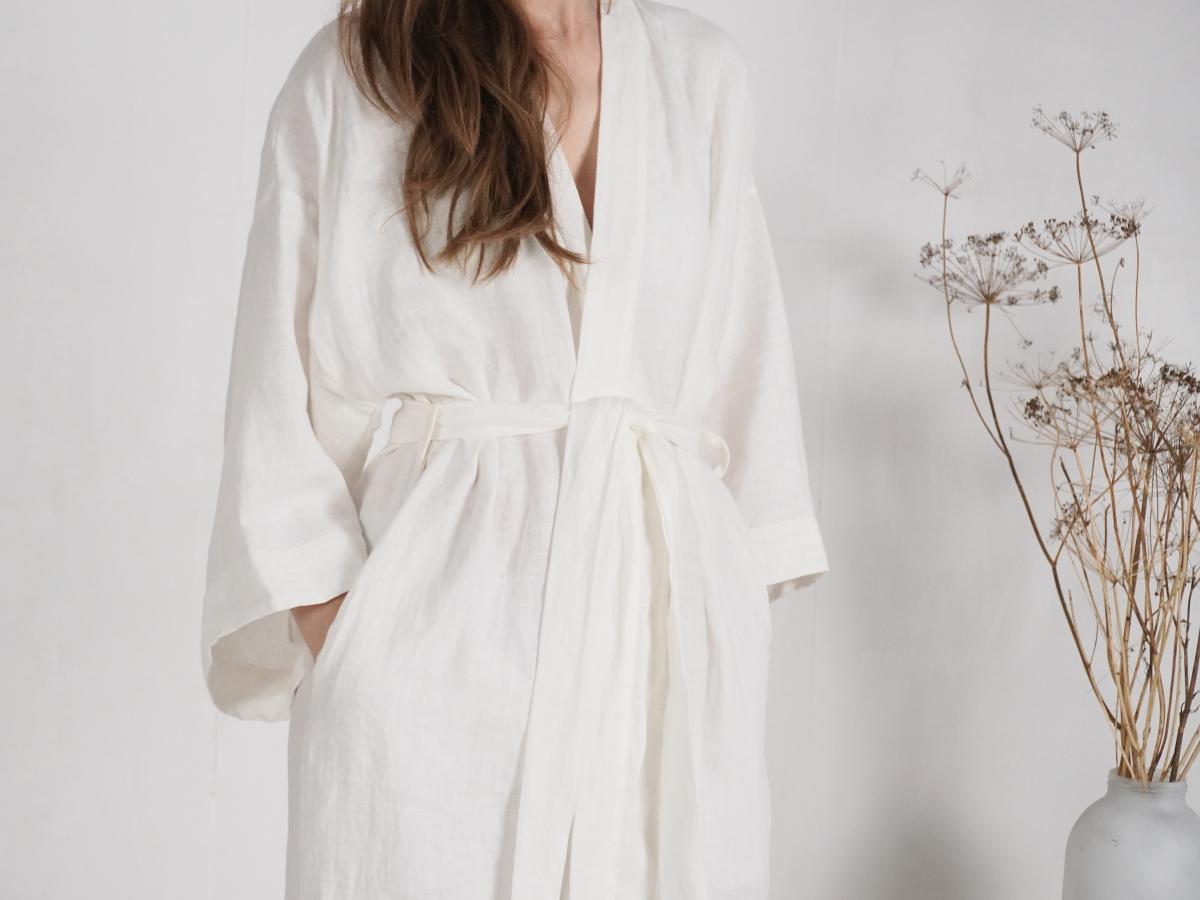 Peignoir long de mariée en lin GILA