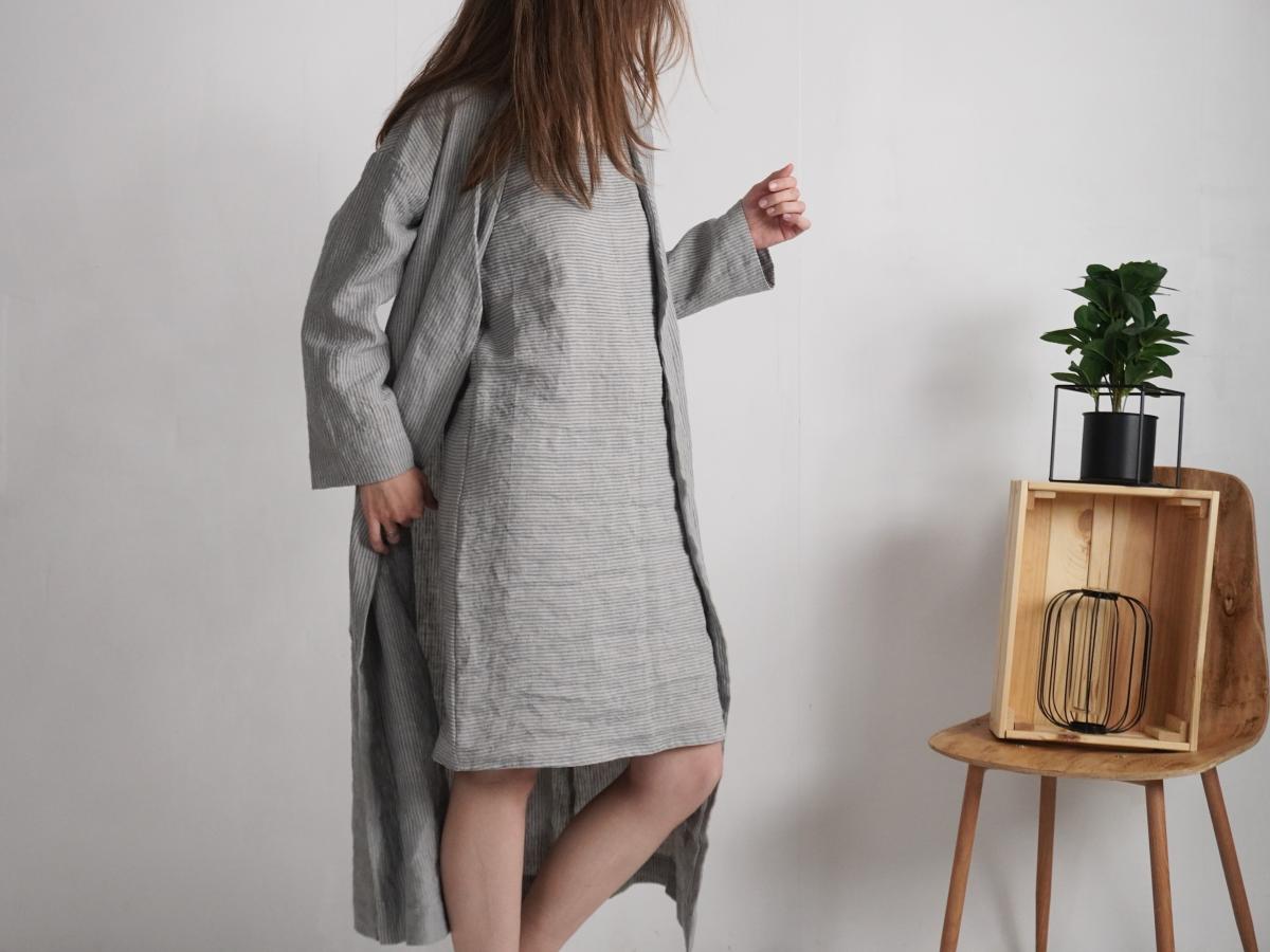 Ensemble de nuit en lin TAPI et PECOS, peignoir et nuisette