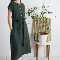 Robe chemise midi en lin à ceinture LIMPOPO
