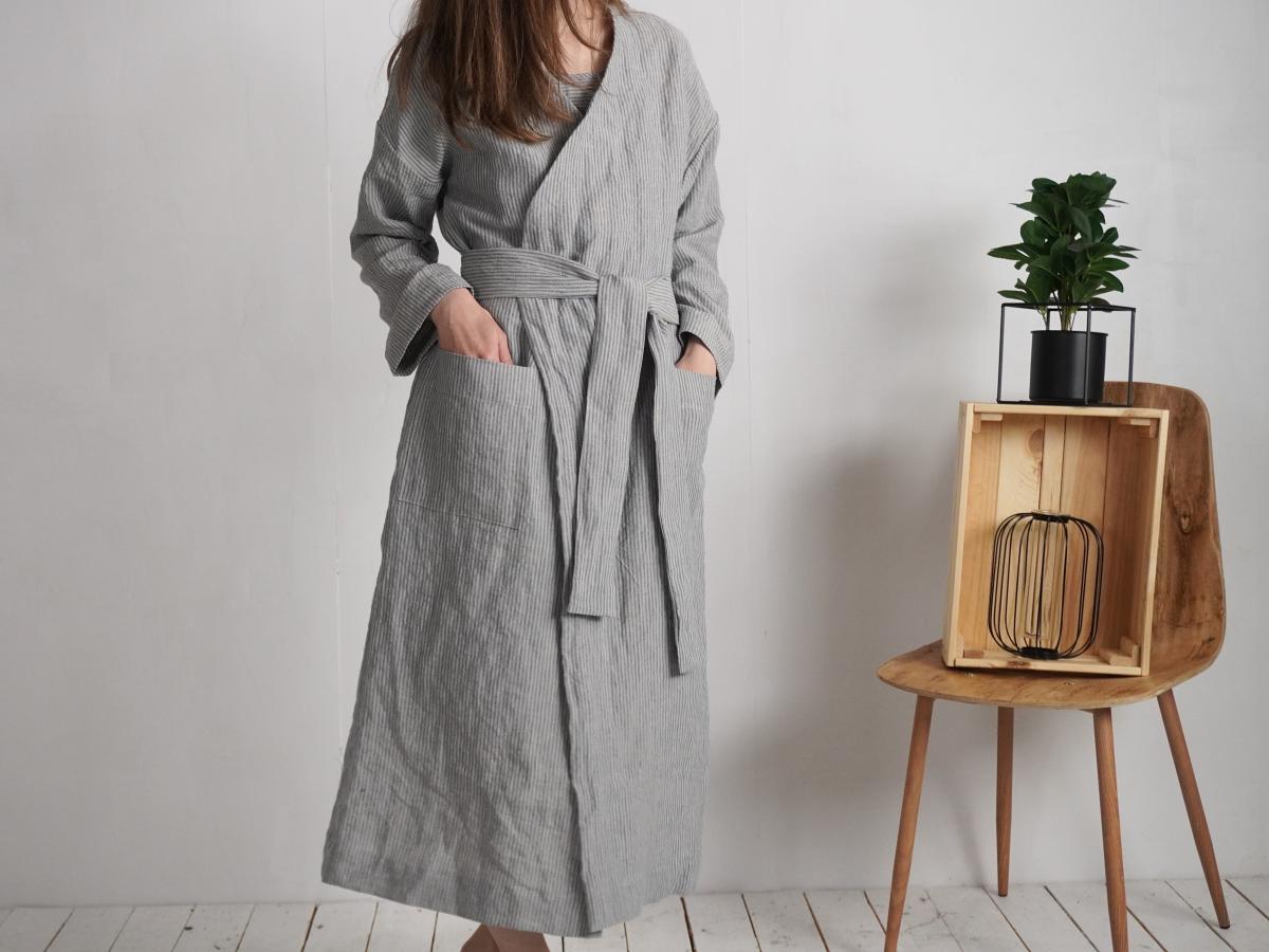 Peignoir long unisexe en lin TAPI