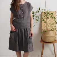 Ensemble en lin KAMA et SALWEN, blouse et jupe midi