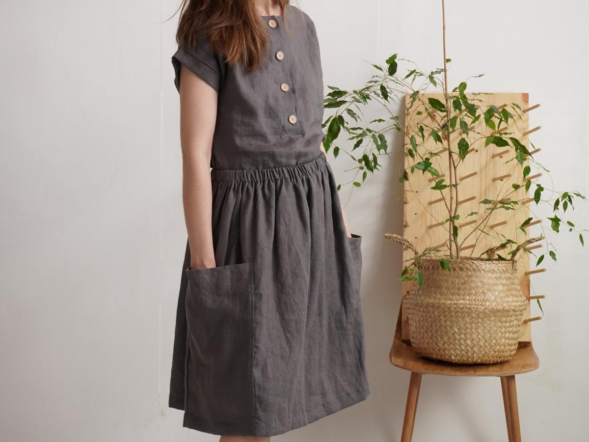 Ensemble en lin KAMA et SALWEN, blouse et jupe midi
