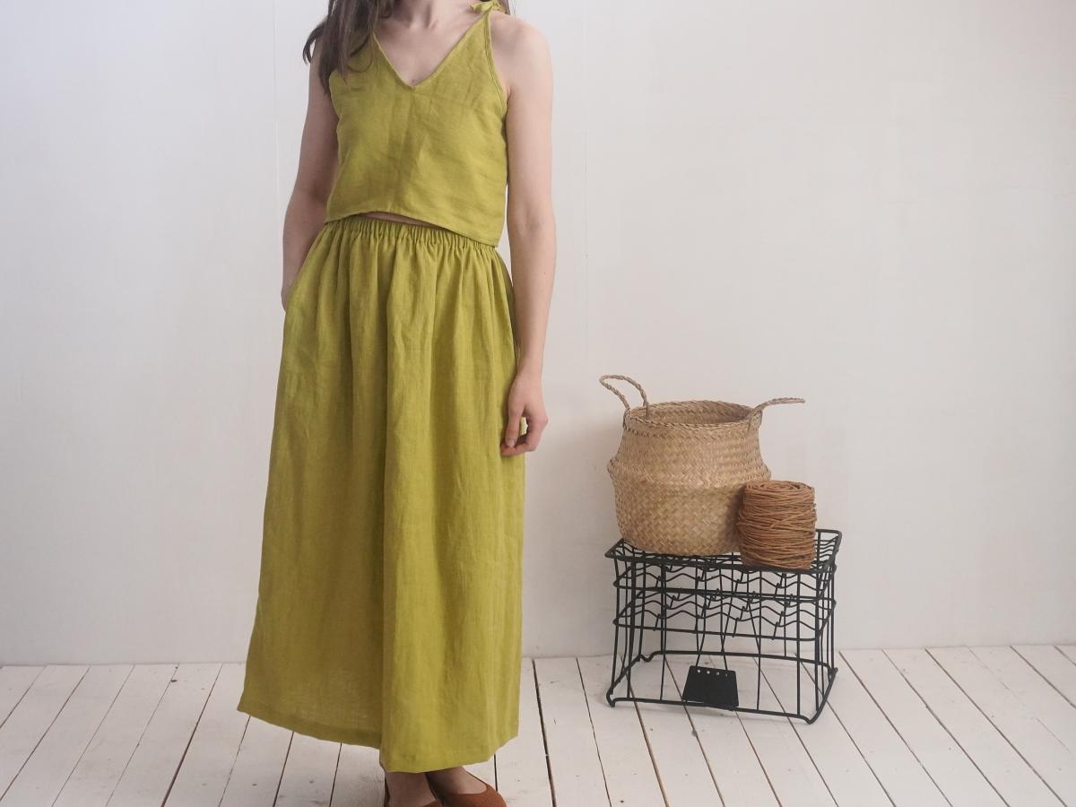 Ensemble en lin AMUR et MISSISSIPPI, caraco court et jupe longue