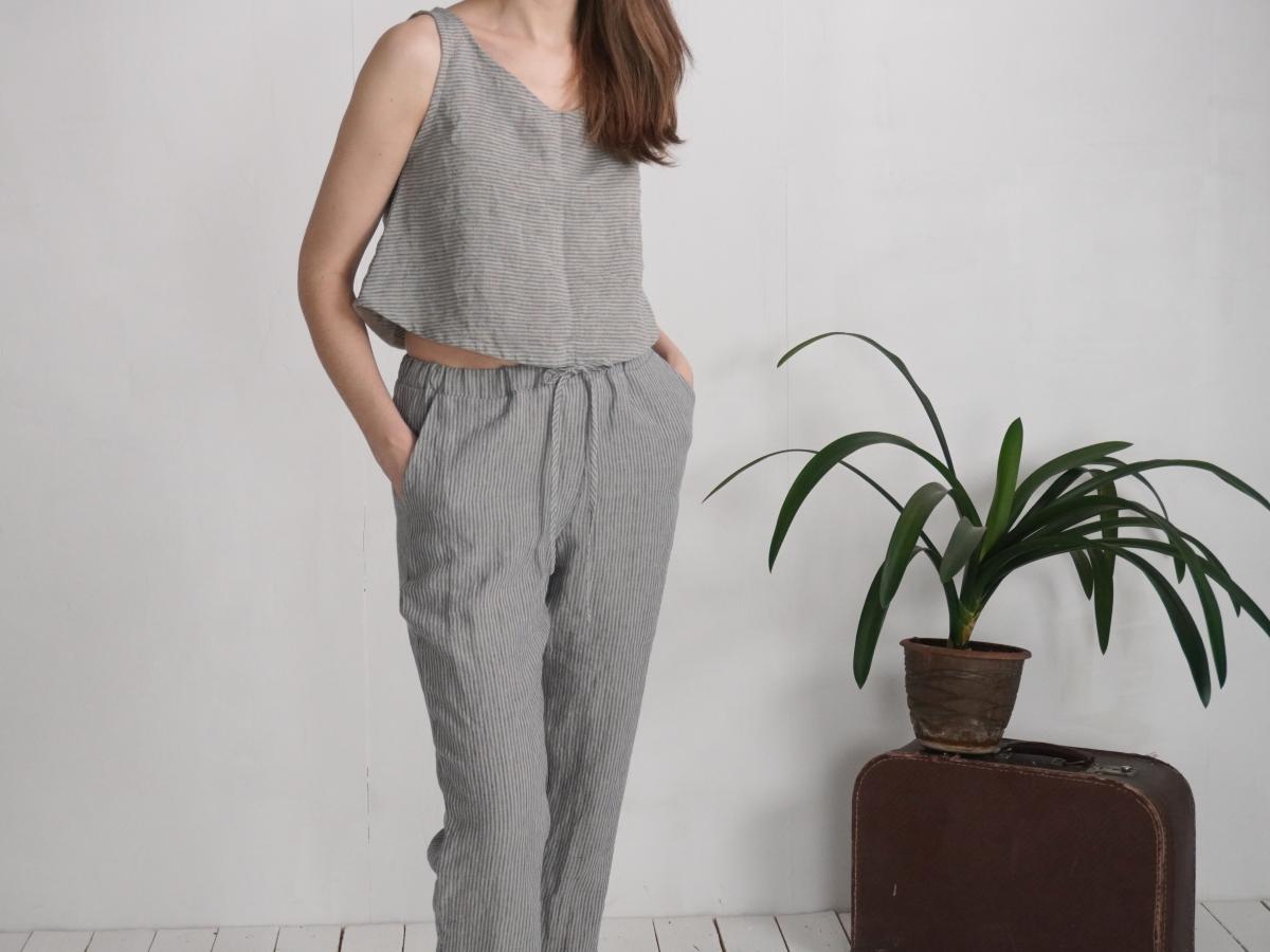 Ensemble en lin LEA et VOLGA, débardeur court et pantalon