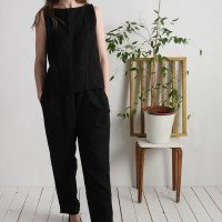 Ensemble en lin KASAI et THAMES, haut et pantalon fuselé