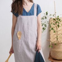 Tablier japonais unisexe en lin à dos croisé