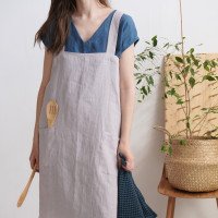Tablier japonais unisexe en lin à dos croisé