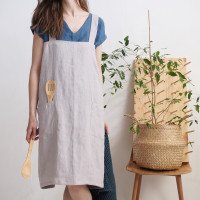 Tablier japonais unisexe en lin à dos croisé