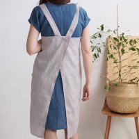 Tablier japonais unisexe en lin à dos croisé