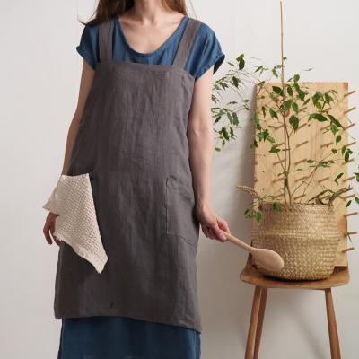 Unisex cross back apron, linen pinafore apron