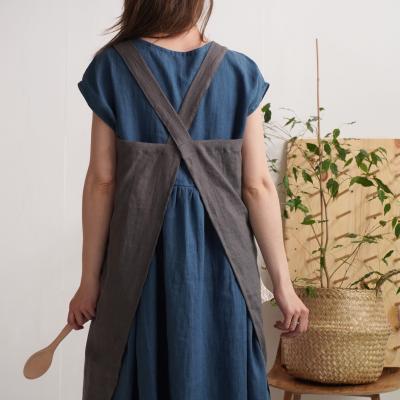 Unisex cross back apron, linen pinafore apron