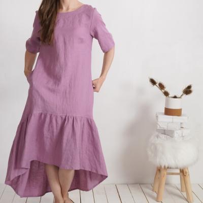 Robe longue bohème de grossesse en lin à volant CONGO