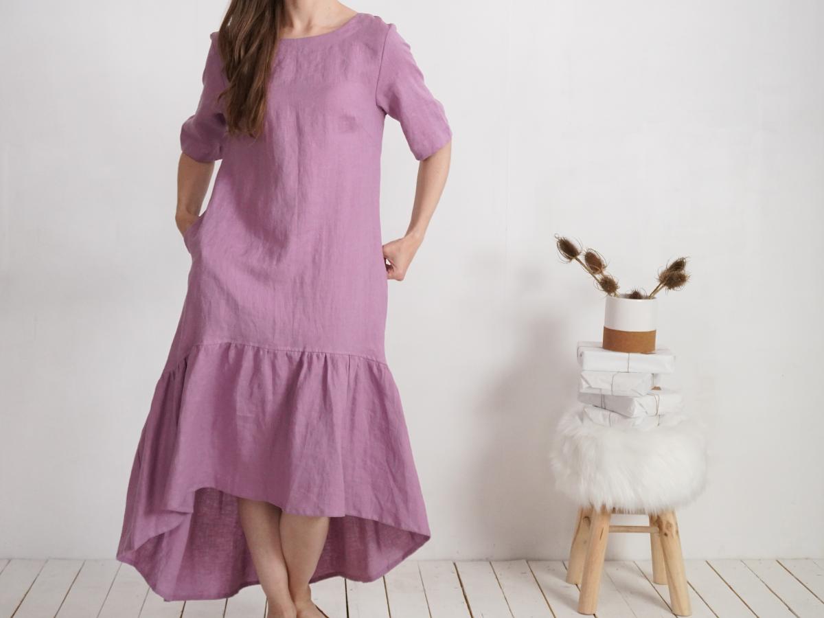 Robe longue bohème de grossesse en lin à volant CONGO