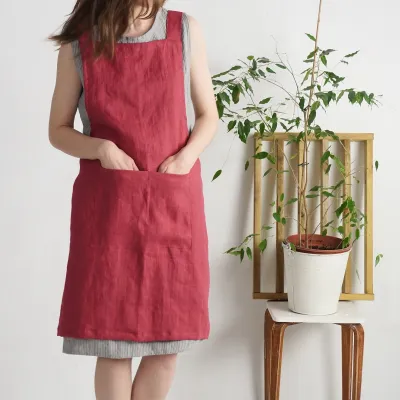 Pinafore linen apron, linen cross back apron