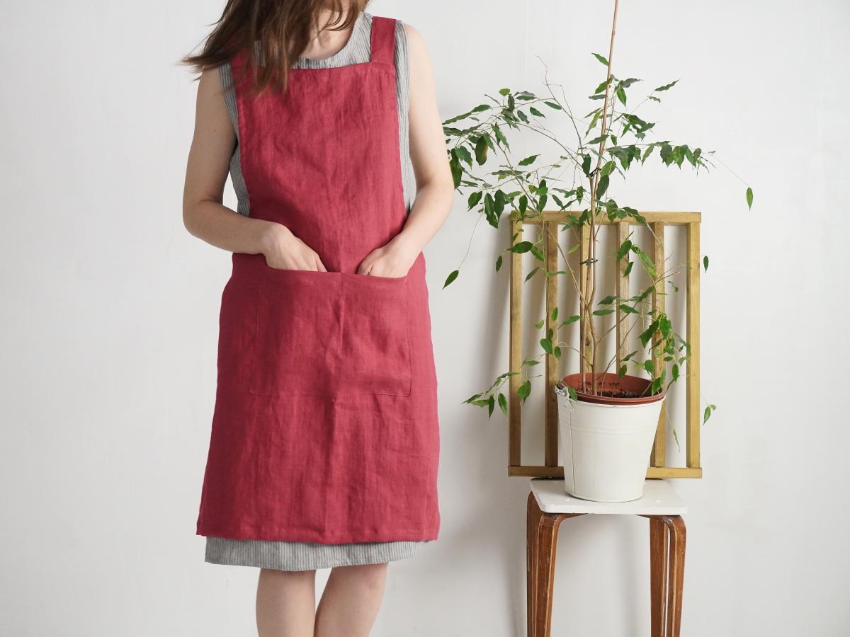 Tablier chasuble en lin à dos croisé