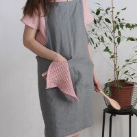 Tablier chasuble unisexe en lin à dos croisé