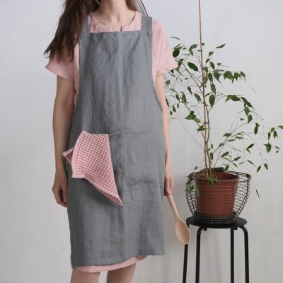 Tablier chasuble unisexe en lin à dos croisé