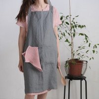 Tablier chasuble unisexe en lin à dos croisé