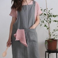 Tablier chasuble unisexe en lin à dos croisé