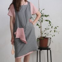 Tablier chasuble unisexe en lin à dos croisé