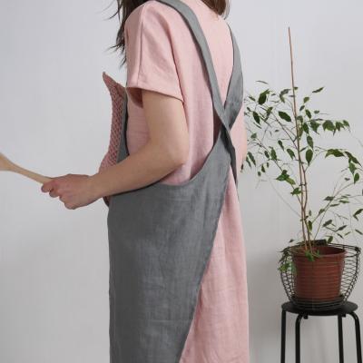Tablier chasuble unisexe en lin à dos croisé