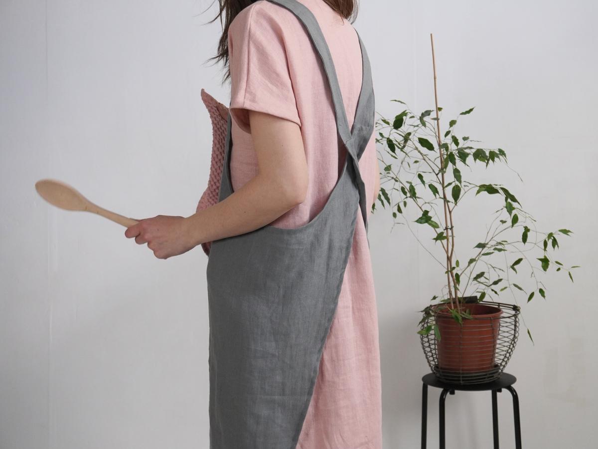 Tablier chasuble unisexe en lin à dos croisé