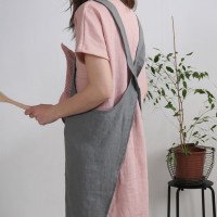 Tablier chasuble unisexe en lin à dos croisé